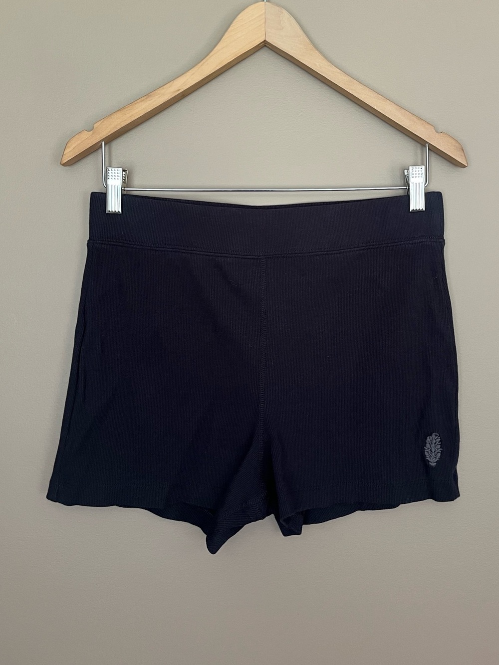 {FP Movement} Ribbed Pull-On Cotton Shorts 3" Inseam in Black - Womens Large